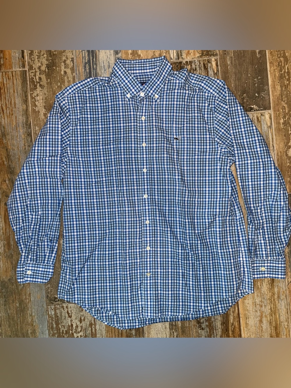 #0028 Men’s Vineyard Vines by Shep & Ian Whale Shirt 100% Cotton- Blue plaid L